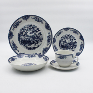 Ensemble <span class=keywords><strong>de</strong></span> soucoupe <span class=keywords><strong>de</strong></span> vaisselle en céramique bleu profond classique Collection <span class=keywords><strong>de</strong></span> vaisselle en porcelaine imprimée pour un usage domestique - Product Image 1