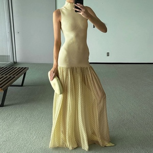 ชุดเดรสแฟชั่นลายจุดแขนกุดคอสูงทรงพอดีตัวสำหรับผู้หญิงรุ่นใหม่ - Product Image 2