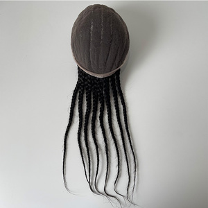 American Braids 14 pulgadas 1B Afro Toupee Sistema <span class=keywords><strong>de</strong></span> reemplazo Cutícula <span class=keywords><strong>de</strong></span> cabello humano alineado trenzado hecho a mano Unidad <span class=keywords><strong>de</strong></span> encaje completo para hombres - Product Image 3