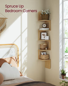 <span class=keywords><strong>VASAGLE</strong></span>-Estante flotante de 5 niveles para sala de estar, estante de esquina estilo bohemio, estante de pared de ratán de PVC - Product Image 3