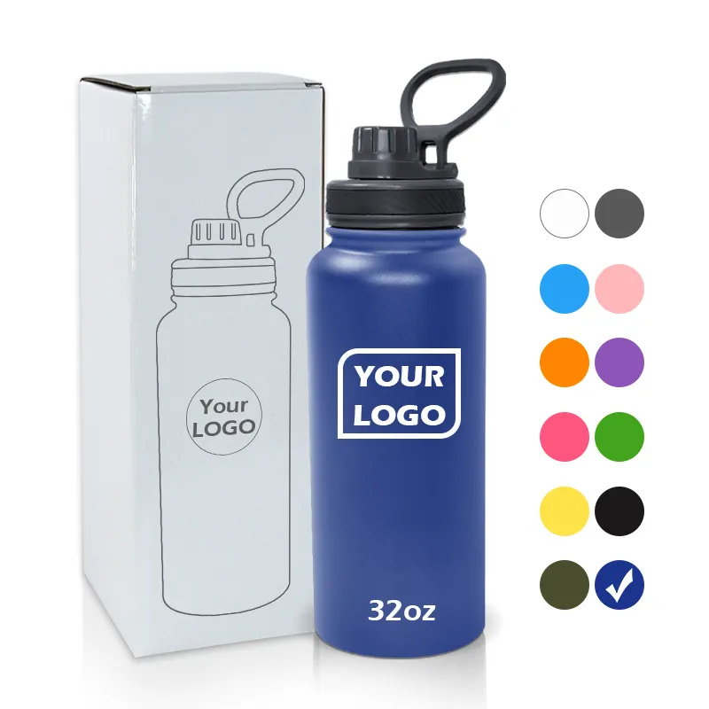 Customized 32oz powder-coated Stainless Steel Vacuum Flask Water Bottle Insulated 32oz Wide Mouth Sports Bottle