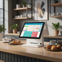 Sistema POS de Fábrica OEM con Pantalla Dual de 15.6 Pulgadas, CPU I3, Caja Registradora para Supermercado, Blanco/Negro
