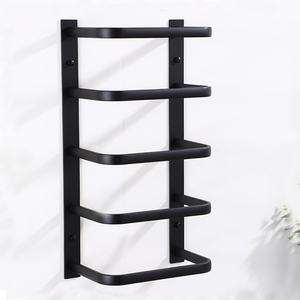 Portasciugamani Moderno da Parete Nero Opaco, Mensola <span class=keywords><strong>Porta</strong></span> <span class=keywords><strong>Asciugamani</strong></span> a 5 Livelli - Product Image 3