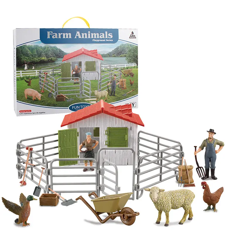 HY simülasyon hayvan dünya mutlu çiftlik sahne seti domuz koyun tavuk ördek yetiştiriciliği çit çiftçiler süsleme bulmaca oyna