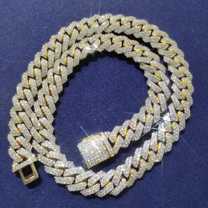 Usine Personnalisée 15mm 10k 14k Plaqué or VVS Moissanite Diamant Cubain Chaîne Collier Glacé Hommes Fine Jewelry