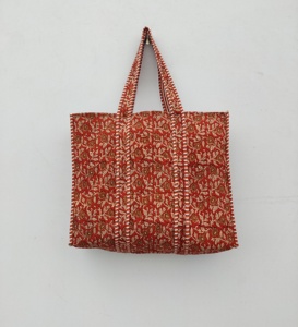Sac fourre-tout à fleurs Boho réversible en coton matelassé écologique fait à la main Logo personnalisé imprimés d'animaux 100% vie quotidienne durable - Product Image 4