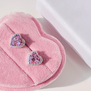 Lớn Màu Hồng Trái Tim Lãng Mạn Nữ Cô Gái Vòng Cổ Vòng Tay Bông Tai Nhẫn Set Cuba Chuỗi Paved Rõ Ràng Cubic Zirconia Trang Sức Bộ - Product Image 4
