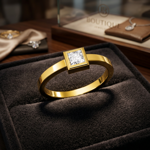 Anillo de compromiso de oro amarillo macizo de 9 quilates con diamante de corte princesa, anillo solitario clásico de oro amarillo para mujer - Product Image 1