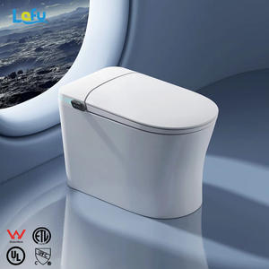 Commande vocale automatique AI Capteur de pied capacitif intelligent pour toilettes Couvercle d'économie d'eau Forme de bol allongée Comprend une télécommande - Product Image 1