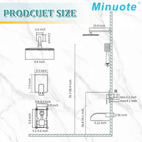 Robinet de douche européen pour salle de bain, mitigeur de douche encastré, ensemble de douche mural luxueux avec cascade et pluie