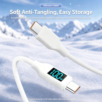 Câble USB-C vers USB-C en silicone 100W PD avec affichage numérique, synchronisation des données 480 Mbps, câble de charge rapide souple pour smartphone et ordinateur portable