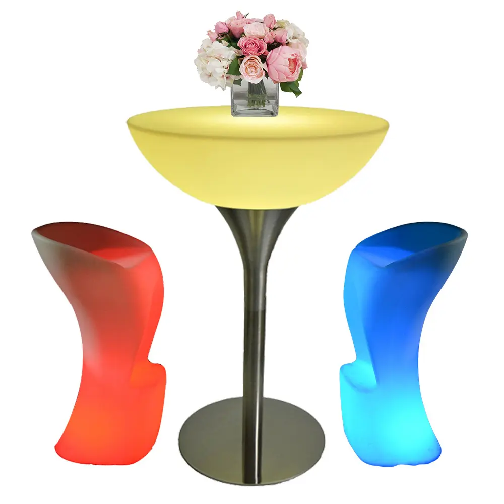 ขายดีที่สุดโต๊ะและเก้าอี้ค็อกเทลบาร์สูง Led สวยงามเฟอร์นิเจอร์ Led ส่องสว่างสำหรับปาร์ตี้/ปาร์ตี้เลานจ์