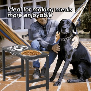 Metal Elevated <strong>Dog</strong> <strong>Bowls</strong> for Large &amp; Medium <strong>Dogs</strong> 10" Tall Raised <strong>Stand</strong> <strong>with</strong> 2 Stainless Steel 42oz <strong>Bowls</strong> &amp; 16x24 Spill-Proof Mat - Product Image 4