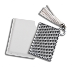 French Modern Crushed Diamond Shape Unique <b>Rectangle</b> Beauty Silver Pocket <b>Mirror</b> with PU Sleeve - Product Image 5