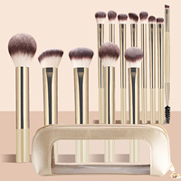 Ensemble de 13 pinceaux de maquillage en nylon avec pochette de rangement, pinceaux pour poudre libre, blush et fard à paupières