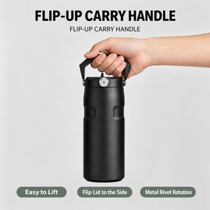 304 Stainless Steel Vacuum Insulated <b>Tumbler</b> 473ml Leakproof Travel Mug Foldable <b>Handle</b> Built in <b>Straw</b> Car Friendly - Product Image 5