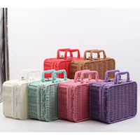 Panier de pique-nique en rotin PP lavable avec couvercle et poignées, panier à nourriture rétro tressé pour le camping en plein air, le glamping, LFGB