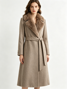 Manteau en Laine Double Face Long et Doux pour Femme, Nouvelle Collection Hiver 2026, Luxe et Élégance, avec Col en Cuir de Renard et Ceinture - Product Image 3