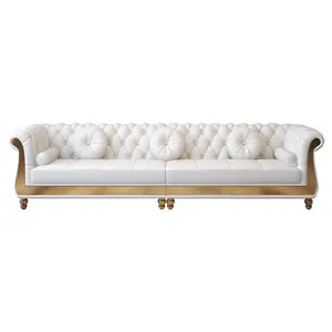 Canape Set Sofa Putih Berumbai, Perabot Ruang Tamu Modern Sofa Kulit Berlapis Kain