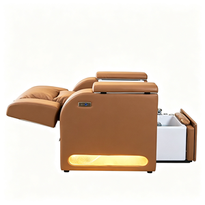 Brown Electric Reclining Pedicure Chair Built‑in Pull‑out Foot Basin With Side <b>Socket</b> LED <b>Light</b> Foot Spa Chair Beauty Salon - Product Image 4