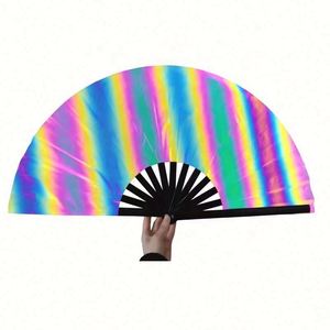 Nuevo Abanico de Bambú Iridiscente Láser Reflectante con Técnicas de Tallado para Festivales, Material Fantasía - Product Image 4