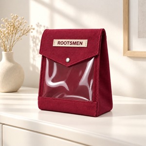 Neceser de Lona Borgoña con Cierre de Botón a Presión y Ventana Transparente 19x5x27cm, Bolsa de Viaje para Cosméticos, Logotipo Personalizado OEM ODM, MOQ Bajo - Product Image 5