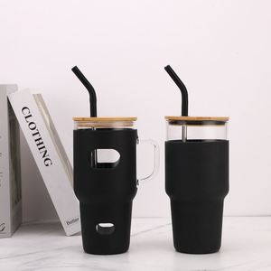 32oz Glass Travel <b>Mug</b> With Handle and Silicone Sleeve for Outdoor Adventure Drive - Product Image 1