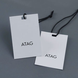 White Rectangle Flag Labels With Black <b>String</b> Digital Printing Garment Tags Laser Cut Straight Edge - Product Image 5