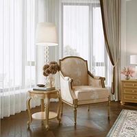 Fauteuil en tissu de style français avec structure en bois massif, fauteuil club vintage pour salon, siège individuel confortable