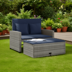 Sofá de Patio de 2 Plazas en Poliratán Gris con Cojines, Sofá de Jardín para Exteriores, Diseño Contemporáneo, Resistente al Agua y a los Rayos UV, Ratán PE - Product Image 2