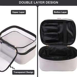 Trousse de Maquillage Double Couleur Unie en PVC Transparent, Portable, Tendance INS, Imperméable, Grande Capacité, pour Voyage - Product Image 3