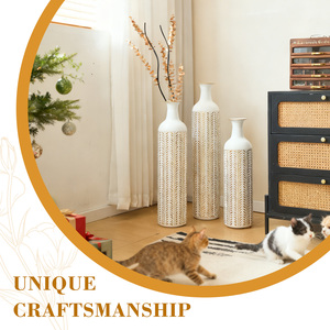 Set di Vasi Moderni in Metallo da Pavimento, Smaltati Bianchi, 3 Pezzi, Decorativi per la Casa, Grandi Vasi Alti - Product Image 3