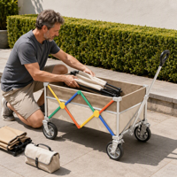 Chariot de camping pliable personnalisé OEM ODM, couleur, taille du cadre et revêtement en tissu personnalisables, chariot utilitaire de camping robuste, vente en gros