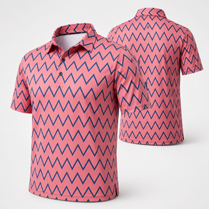 เสื้อโปโลกอล์ฟสีชมพูแบบกำหนดเองสำหรับผู้ชาย ลายซิกแซก ระบายอากาศได้ดี ยืดหยุ่น ผลิตแบบ OEM ODM รับผลิตแบรนด์ส่วนตัว - Product Image 4