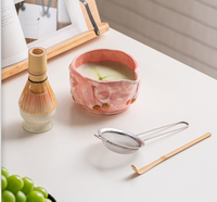 Kit de thé matcha avec chawan et support pour fouet en céramique rose et vert - Prix de gros