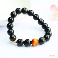Bracelet en obsidienne naturelle et œil de tigre, perles rondes de 8 mm ou 10 mm, bracelet en pierres précieuses, unisexe, bijoux faits à la main, cadeau