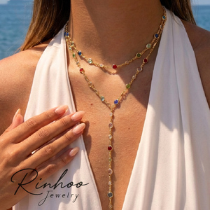 RINHOO Neue Luxuriöse Bunte Kristall-Zirkon-Halskette für Damen Glänzender Strass Langer Quasten-Choker Böhmischer Statement-Schmuck Geschenk - Product Image 1