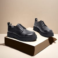 Chaussures Derby en Cuir Véritable pour Hommes, Noires Unies, Souples, à Bout Rond, à Semelle Épaisse, Respirantes, Idéales pour le Travail et les Trajets Quotidien au Printemps