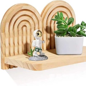 Solid Wood Wall Mounted <b>Shelf</b> Geometric Design Display <b>Rack</b> For Home Decoration Living Room Storage - Product Image 5
