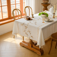 Nappe vintage en coton et lin avec dentelle jacquard, élégante nappe rectangulaire beige et blanche pour la cuisine, la salle à manger et la décoration de la maison