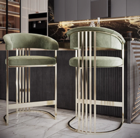 Tabouret de bar moderne de style nordique pour cuisine, en velours vert, avec pieds dorés, écologique et durable, pour la maison