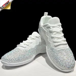 Women'S White Rhinestone Cheerleader Shoes Bling Sneakers