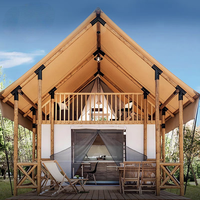 Tente de camping de luxe à double étage, imperméable, type villa, maison préfabriquée, avec balcon et salle de bain.
