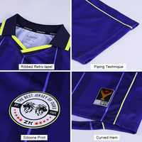 Fabricant de maillots de football professionnels personnalisés à rayures par sublimation, design à passepoil, maillot de football rétro côtelé, col en V avec collier