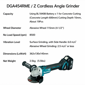 <span class=keywords><strong>Amoladora</strong></span> Angular Inalámbrica <span class=keywords><strong>Makita</strong></span> DGA454RME DGA454Z de 18V, 115mm (4.5 Pulgadas), con Motor sin Escobillas, Batería de Iones de Litio, Herramienta de Corte y Pulido - Product Image 4