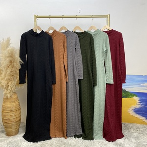 6435-1# New Stock Muslim Women Fashion Long Sleeve slip <b>Dress</b> Autumn Winter Sweater Inner <b>Dresses</b> 6 Colors - Product Image 6