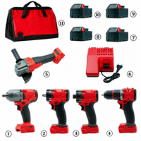 Kit combiné d'outils électriques sans fil 18V sans balais, 5-en-1, avec clé à chocs, perceuse, meuleuse, batteries et chargeur - Vente en gros usine