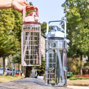2000ml Extra-large Capacity Plastic Fitness Water Bottle with Marked Transparent <b>Drinking</b> Straw Water <b>Jug</b> - Product Image 4
