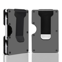Dompet Minimalis Slim Premium Custom Logo Serat Karbon Aluminium Logam Kantong Depan Anti RFID Tempat Kartu Kredit Pria