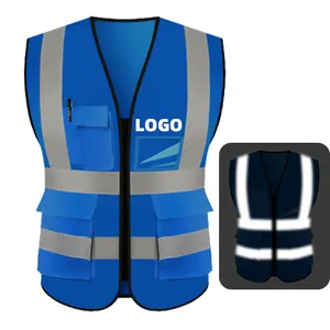 Hot Sale Factory CE Hi Vis Logo Printed Gilet Waistcoat Vest Splicing colors Traffic Construction Reflect Safety Wear Waistcoat